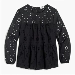 J Crew Factory Eyelet Tiered Popover Long Sleeve Blouse